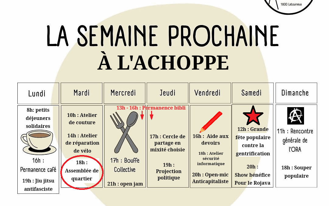Un appel à la communauté large à réinvestir le Centre Social Anarchiste l’Achoppe