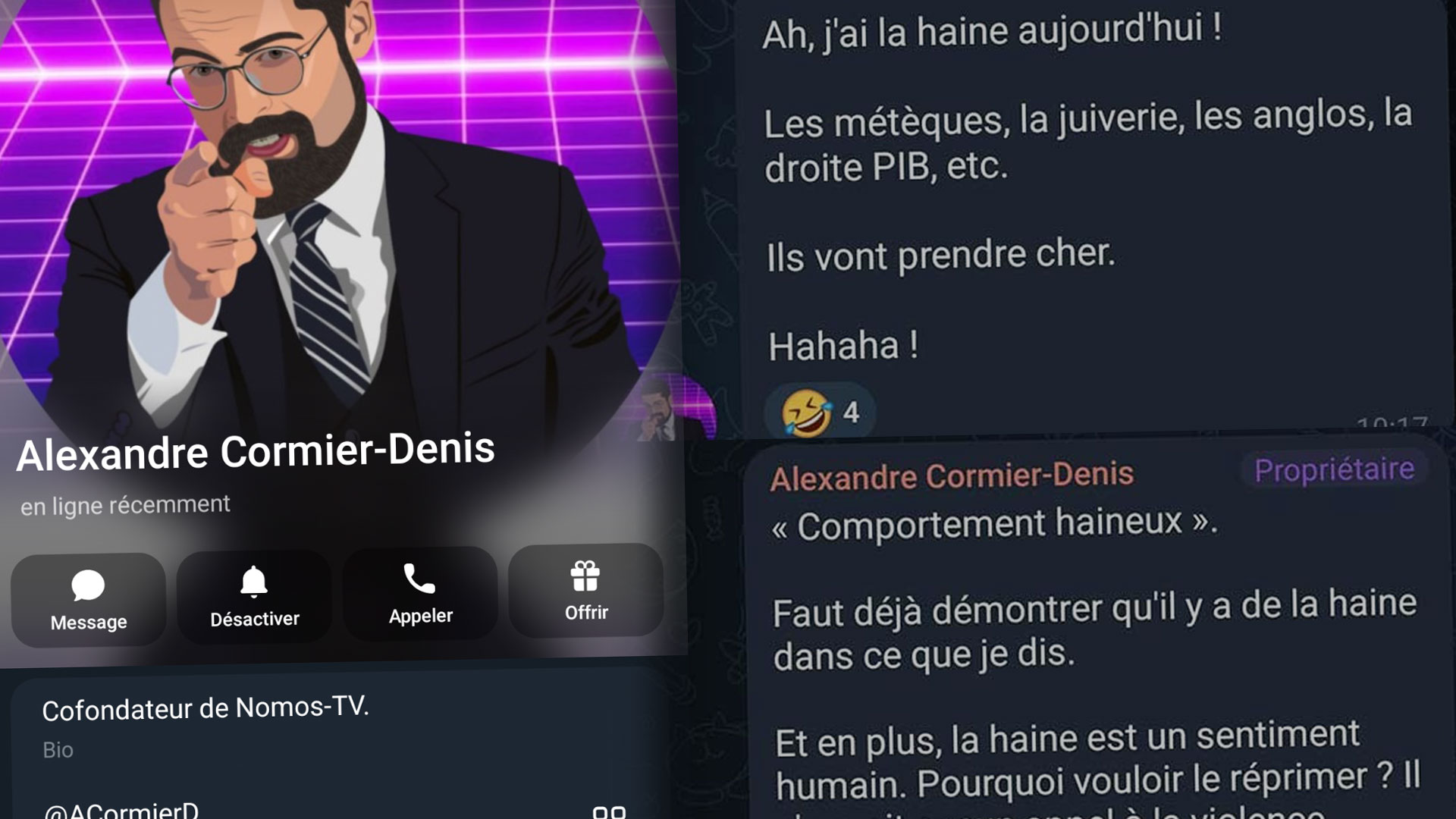 Le clavardoir privé de Nomos-TV : incursion dans le safe space raciste d’Alexandre Cormier-Denis et ses suiveux